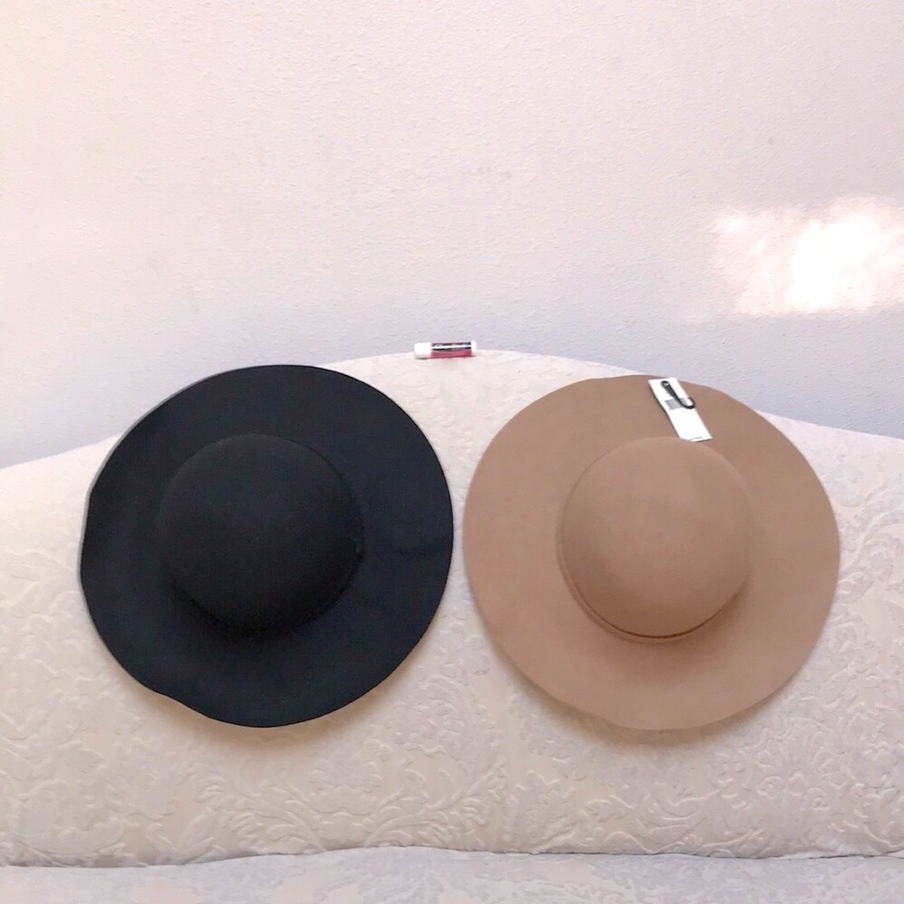 🔥 100% Wool Wide Brim Wool Hats - Lot of 2 (Camel & Black) 🔥